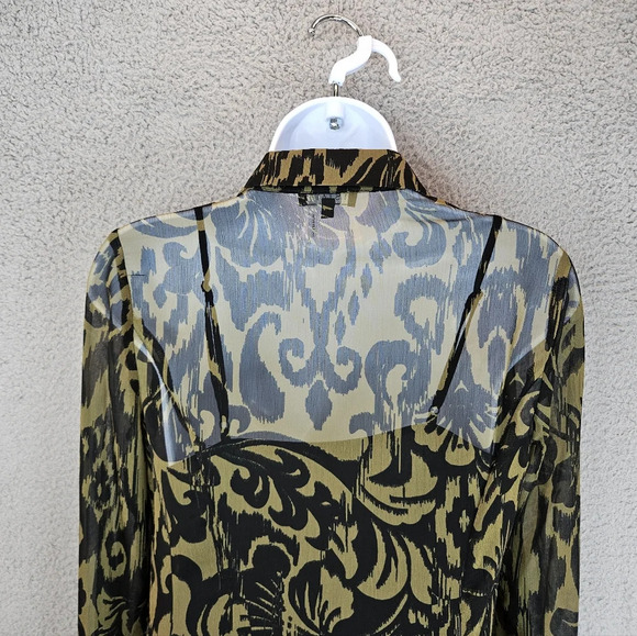 1. State Women's Green & Black Abstract Chiffon Lined Shirt Dress Sz XS - Picture 10 of 12
